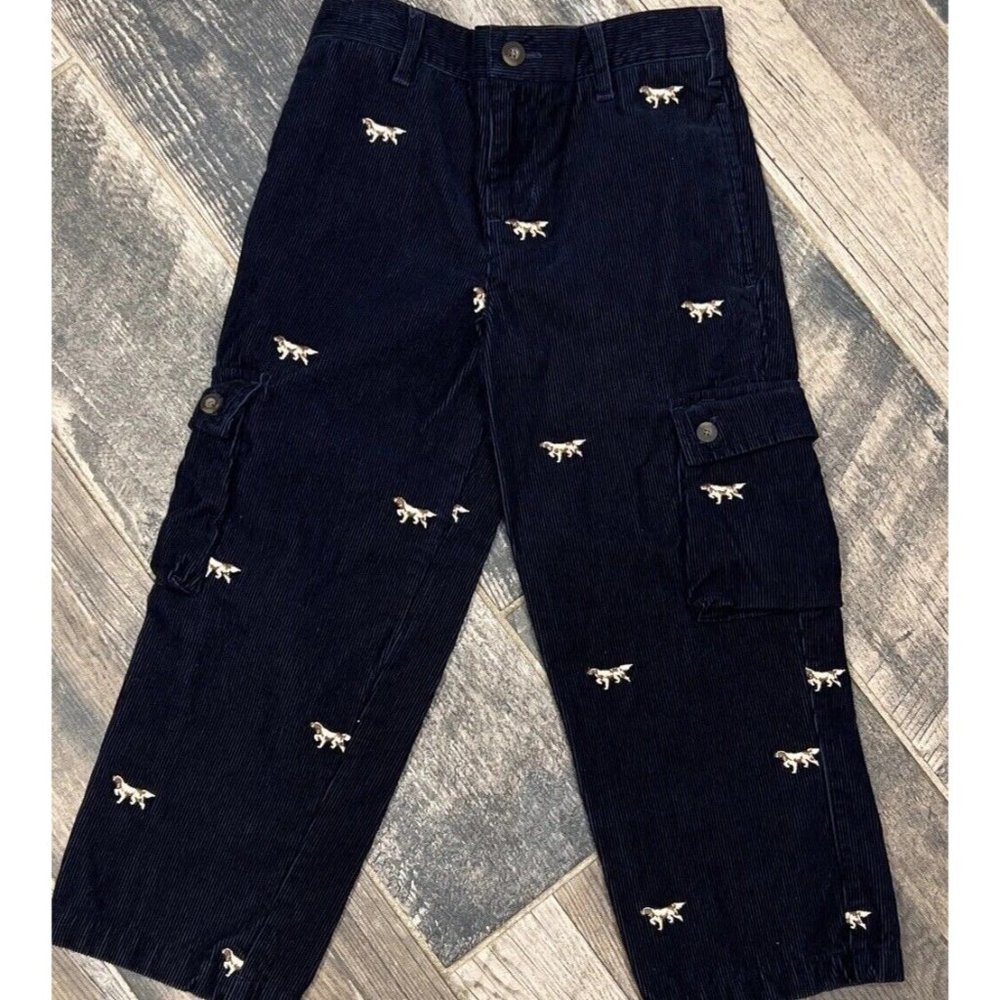 New Hartstrings‎ Boys Corduroy Cargo Pants Adjustable Waist Embroidered Dog 4
